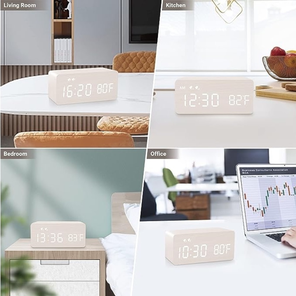 New Digital Wooden Alarm Clock with Phone Charging - Picture 7 of 7